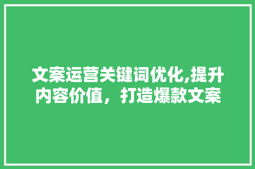 文案运营关键词优化,提升内容价值，打造爆款文案