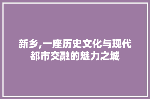 新乡,一座历史文化与现代都市交融的魅力之城