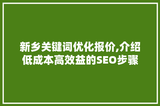 新乡关键词优化报价,介绍低成本高效益的SEO步骤