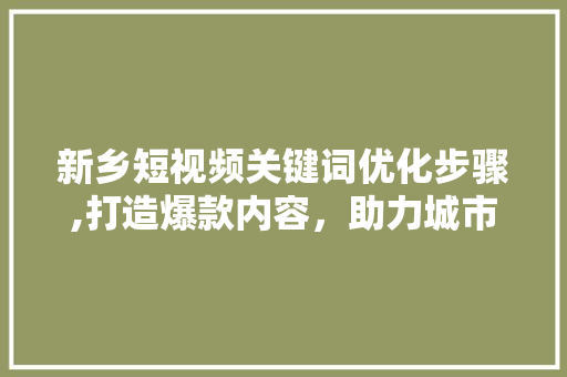新乡短视频关键词优化步骤,打造爆款内容，助力城市文化传播