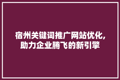 宿州关键词推广网站优化,助力企业腾飞的新引擎