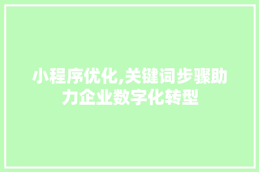 小程序优化,关键词步骤助力企业数字化转型