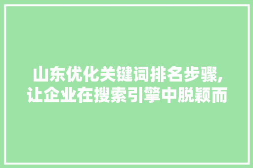 山东优化关键词排名步骤,让企业在搜索引擎中脱颖而出