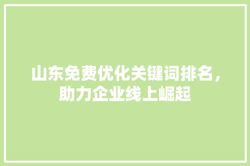 山东免费优化关键词排名，助力企业线上崛起