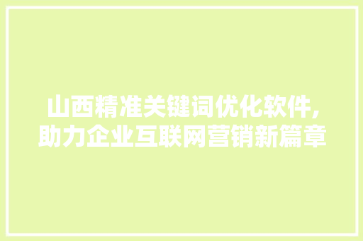 山西精准关键词优化软件,助力企业互联网营销新篇章