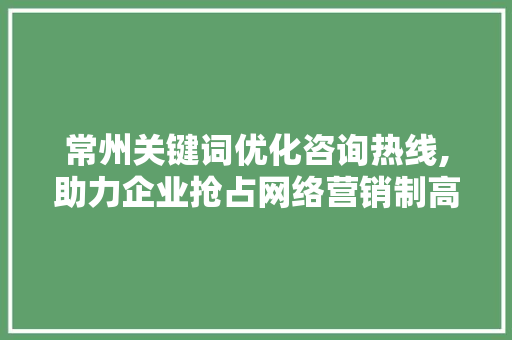 常州关键词优化咨询热线,助力企业抢占网络营销制高点