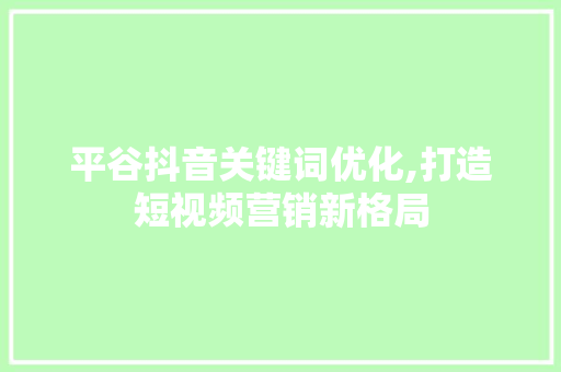 平谷抖音关键词优化,打造短视频营销新格局