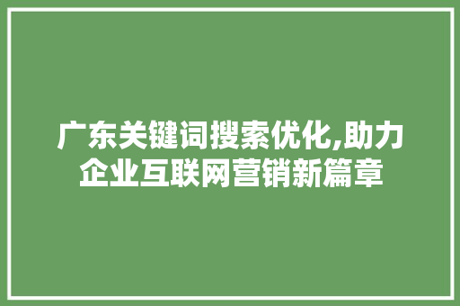 广东关键词搜索优化,助力企业互联网营销新篇章