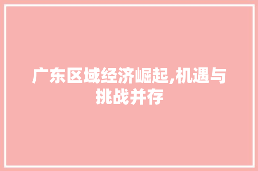 广东区域经济崛起,机遇与挑战并存