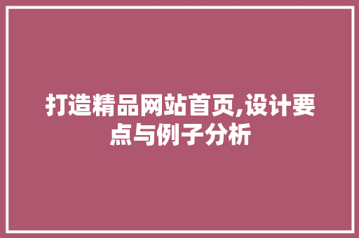 打造精品网站首页,设计要点与例子分析