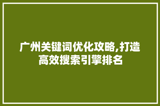 广州关键词优化攻略,打造高效搜索引擎排名