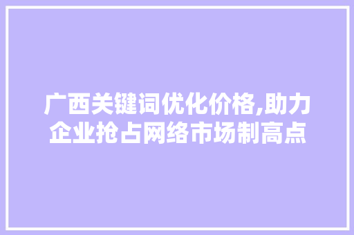 广西关键词优化价格,助力企业抢占网络市场制高点