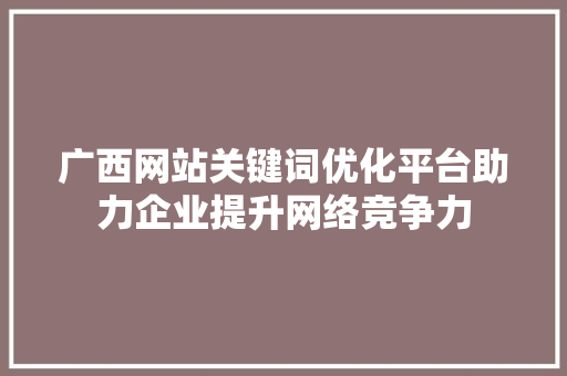 广西网站关键词优化平台助力企业提升网络竞争力