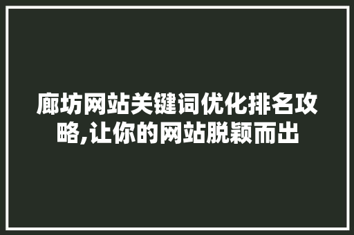 廊坊网站关键词优化排名攻略,让你的网站脱颖而出