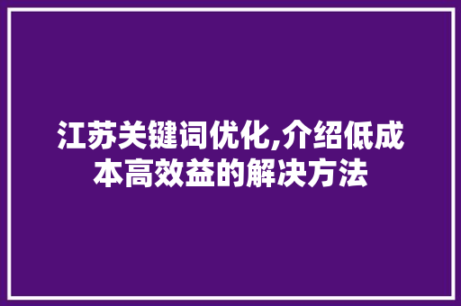 江苏关键词优化,介绍低成本高效益的解决方法