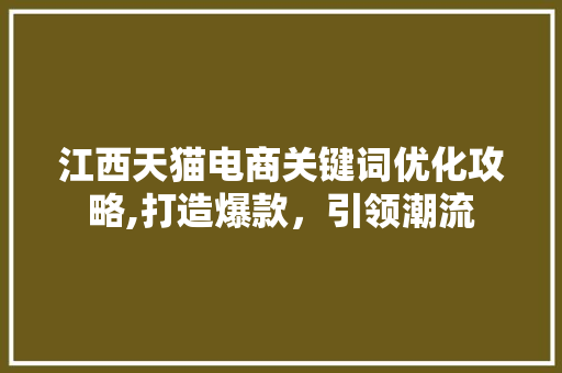 江西天猫电商关键词优化攻略,打造爆款，引领潮流