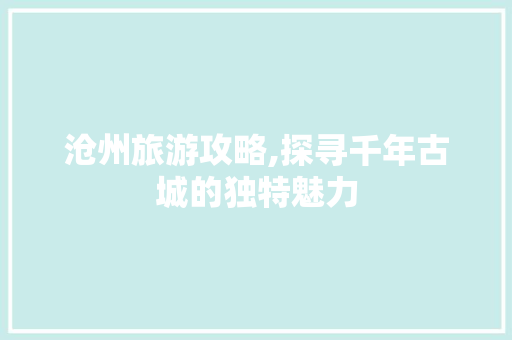沧州旅游攻略,探寻千年古城的独特魅力