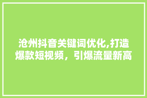 沧州抖音关键词优化,打造爆款短视频，引爆流量新高峰