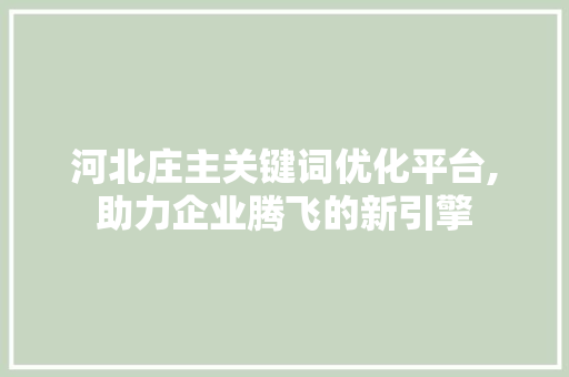 河北庄主关键词优化平台,助力企业腾飞的新引擎