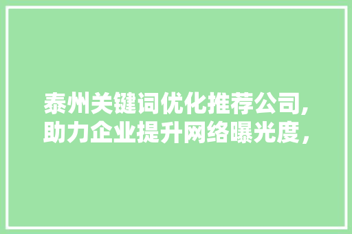 泰州关键词优化推荐公司,助力企业提升网络曝光度，抢占市场先机
