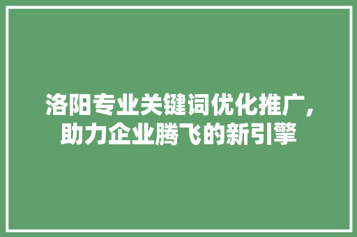 洛阳专业关键词优化推广,助力企业腾飞的新引擎