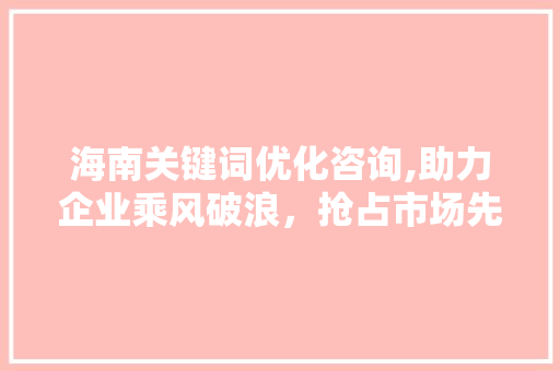海南关键词优化咨询,助力企业乘风破浪，抢占市场先机