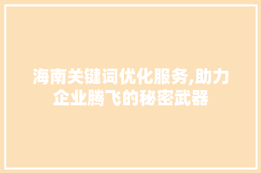 海南关键词优化服务,助力企业腾飞的秘密武器