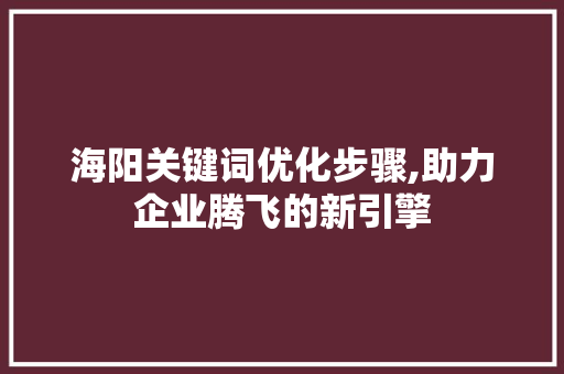 海阳关键词优化步骤,助力企业腾飞的新引擎