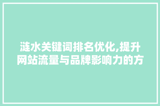 涟水关键词排名优化,提升网站流量与品牌影响力的方法