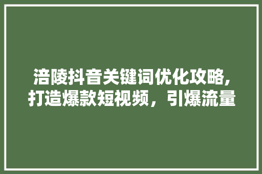 涪陵抖音关键词优化攻略,打造爆款短视频，引爆流量新高峰