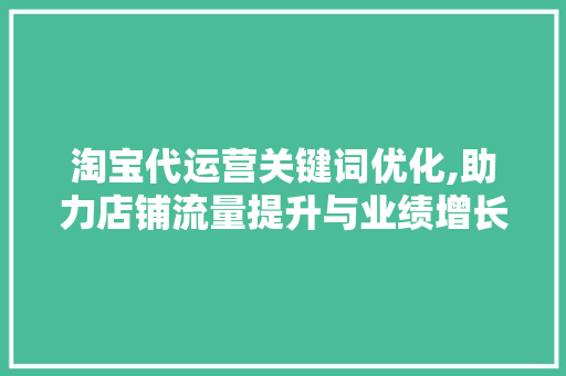 淘宝代运营关键词优化,助力店铺流量提升与业绩增长