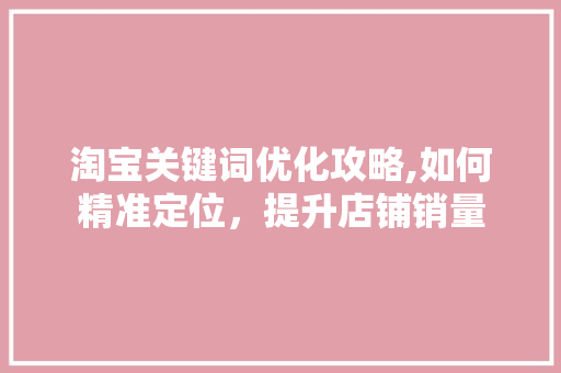 淘宝关键词优化攻略,如何精准定位，提升店铺销量