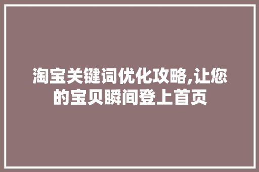 淘宝关键词优化攻略,让您的宝贝瞬间登上首页