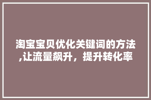 淘宝宝贝优化关键词的方法,让流量飙升，提升转化率