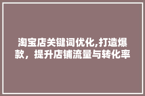 淘宝店关键词优化,打造爆款，提升店铺流量与转化率