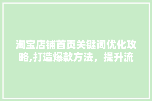 淘宝店铺首页关键词优化攻略,打造爆款方法，提升流量与转化率