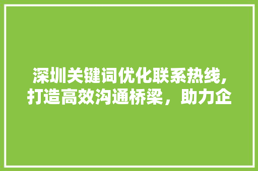 深圳关键词优化联系热线,打造高效沟通桥梁，助力企业腾飞