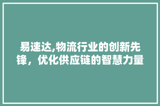 易速达,物流行业的创新先锋，优化供应链的智慧力量