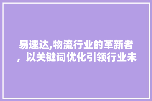 易速达,物流行业的革新者，以关键词优化引领行业未来