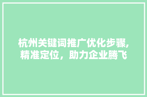 杭州关键词推广优化步骤,精准定位，助力企业腾飞