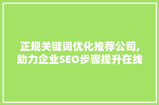 正规关键词优化推荐公司,助力企业SEO步骤提升在线竞争力