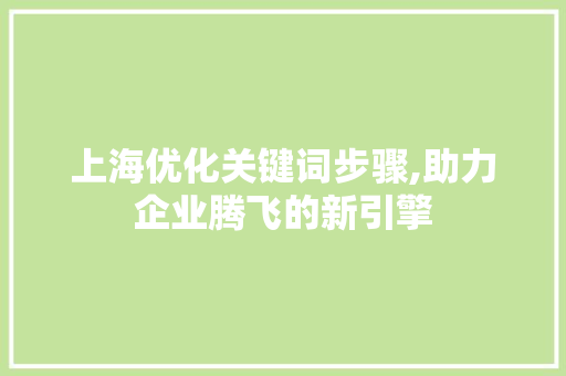 上海优化关键词步骤,助力企业腾飞的新引擎