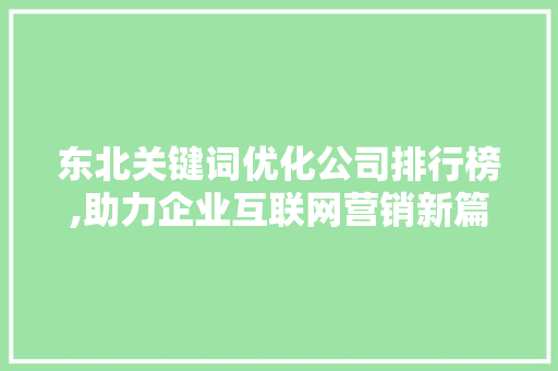 东北关键词优化公司排行榜,助力企业互联网营销新篇章