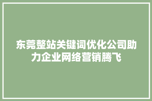 东莞整站关键词优化公司助力企业网络营销腾飞