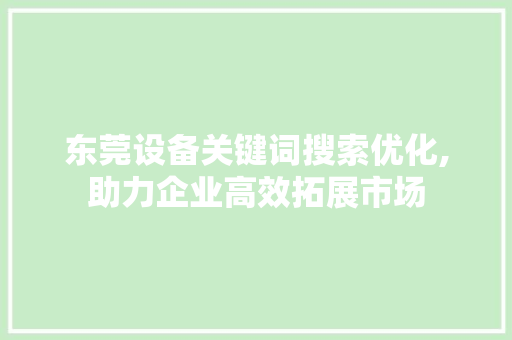 东莞设备关键词搜索优化,助力企业高效拓展市场