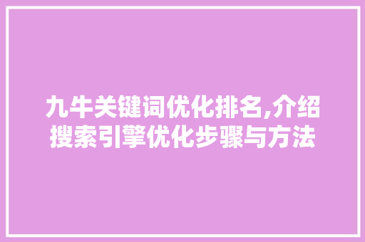九牛关键词优化排名,介绍搜索引擎优化步骤与方法