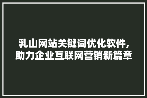 乳山网站关键词优化软件,助力企业互联网营销新篇章