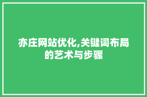 亦庄网站优化,关键词布局的艺术与步骤