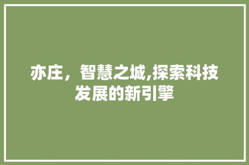 亦庄，智慧之城,探索科技发展的新引擎