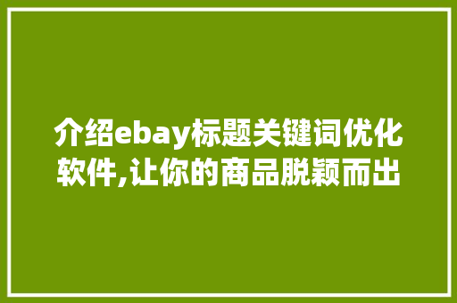 介绍ebay标题关键词优化软件,让你的商品脱颖而出
